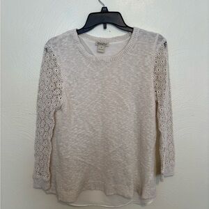 Lucky Brand Linen Blend Knit Top Lace Sleeves Women’s Medium